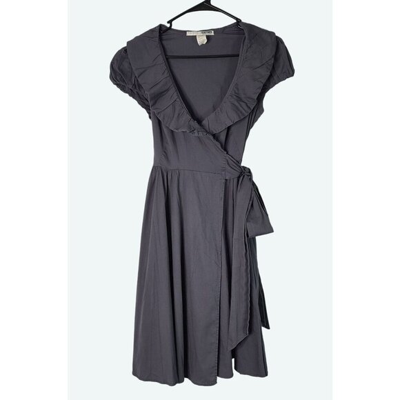 Necessary Objects Gray Short Sleeve Wrap‎ Dress Cotton Blend Ruffle Neck Small - Picture 1 of 12